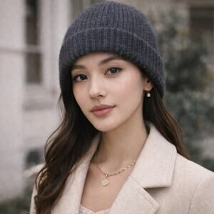 QUINCE 100% Cashmere Dark Gray Ribbed Beanie One Size Quiet Luxury Old Money Hat